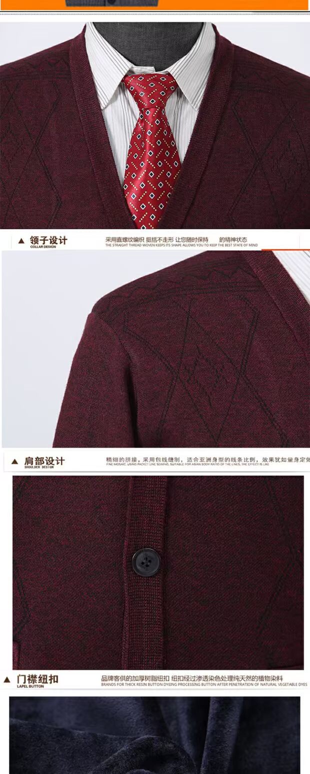 Áo len cha mùa thu đông quần áo cộng với nhung dày trung niên nam dài tay áo ấm đan áo len hoodie nam