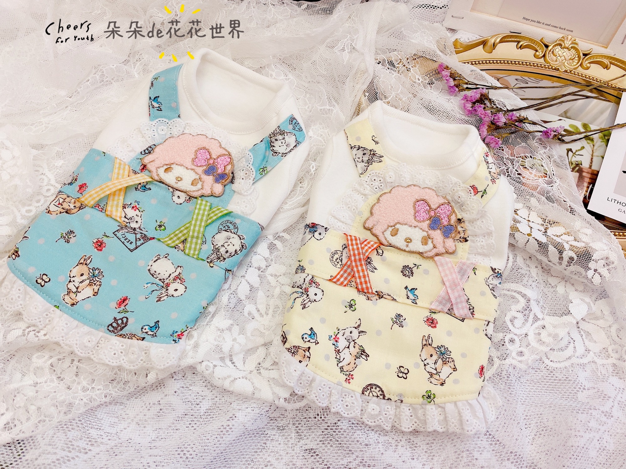 J Pet Dog Clothing Cat Teddy Bomeyokshia Pompeo Imported Fabric Cartoon plus Two Pieces