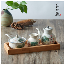New ceramic color glaze hand-painted vinegar pot soy sauce pot chili cup toothpick tube bottom plate set hotel restaurant combination