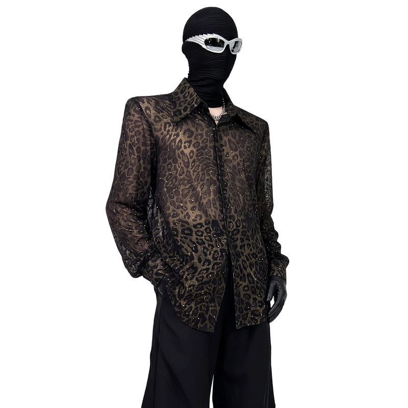 Trendy Designer Retro Gold-Stamped Long-Sleeve Shirt for Men, 2025 Summer New Fashion Leopard Print Casual Quick-Dry Shirt