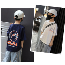  Fan rice short-sleeved t-shirt White boys Western style T-shirt childrens summer clothes tide brand childrens half-sleeved hip-hop childrens clothing