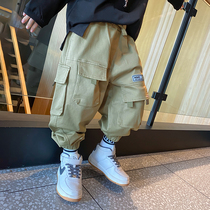 Boys overalls autumn childrens pants spring and autumn Big Boy 2021 new boy autumn fan rice grain childrens clothing tide