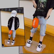Boys denim shorts 2020 summer dress childrens middle and large children Korean version of hole Capri pants Tide pants thin childrens clothing