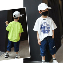  Childrens short-sleeved t-shirt Korean version of boys summer 2021 new sports top tide big childrens half-sleeved childrens clothing western style