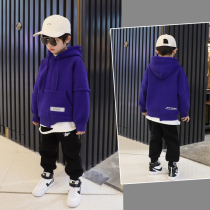 Fan rice grain children plus velvet thick clothes tide boy autumn and winter one velvet boy foreign style middle child childrens clothing tide card