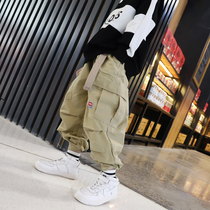 Childrens spring overalls Tide brand boys pants wear 2021 new medium and big childrens fried street cotton childrens trousers