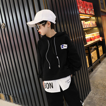 Fan Rice fake two hooded clothes boys in big Children Spring 2021 new foreign style coat childrens sports childrens clothing