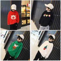 Children Christmas Sweats Boy 2020 New Autumn and Winter Double Plus Velvet Warm Childrens Wear Tide Red Top