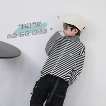 Childrens striped base shirt autumn and winter 2020 new boys high collar long sleeve T-shirt