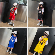  Boys  sports suit 2021 summer new childrens summer clothes tide childrens short-sleeved clothes basketball clothes fan rice childrens clothing