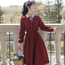 French niche retro dress female spring and autumn students first love orange terrier literary art fresh day polo shirt dress