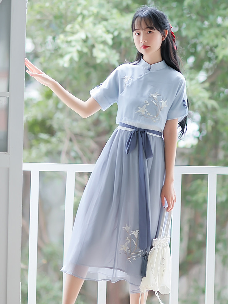 Hanfu improved version of the dress women's summer students ancient style Han elements small daily Chinese style fairy skirt