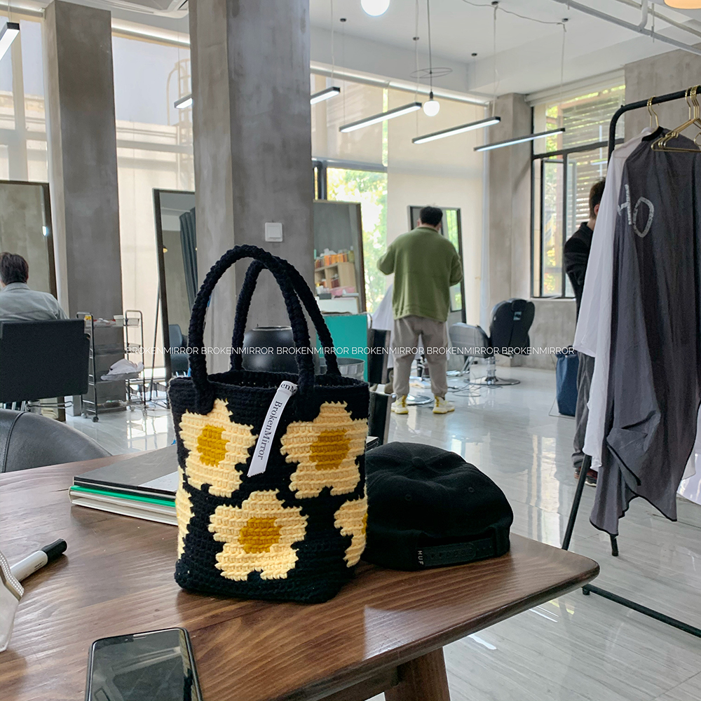 Heavy Circle) Original Sunflower Woven Bag Handknitted Pins Weave Bag DIY Material Bag