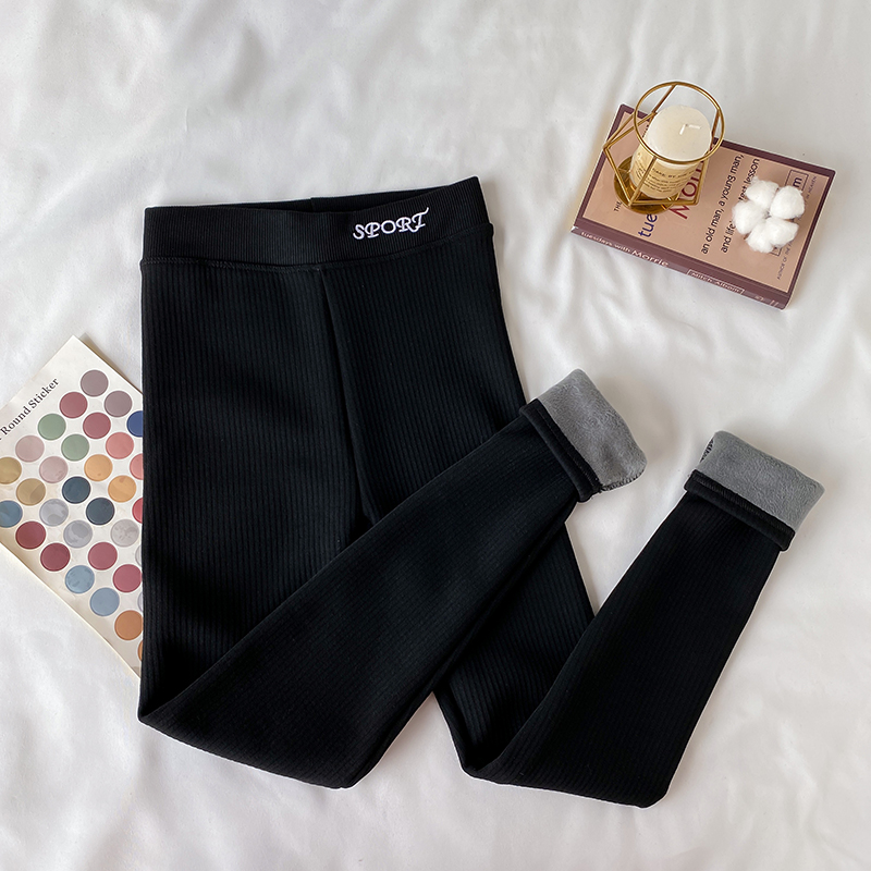 Real shot real price ~ black leggings women wear autumn and winter plush, warm and thin, high waist and small feet Capris