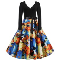Halloween burning long sleeve sexy printed dress