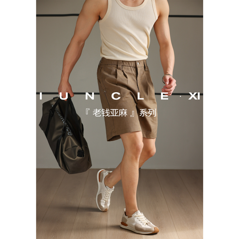 Iunclexi/Xishu【Linen Old Money】Summer Anti-Wrinkle Comfortable Stretch Shorts Men's Casual Five-Point Shorts