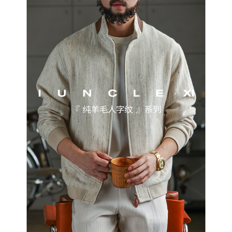 Iunclexi/Xishu【100% Wool】Old Money Pure Wool Sweater Jacket with Sheepskin Collar for Men Iunclexi/Xishu【100% Wool】Old Money Pure Wool Sweater Jacket with Sheepskin Collar for Men