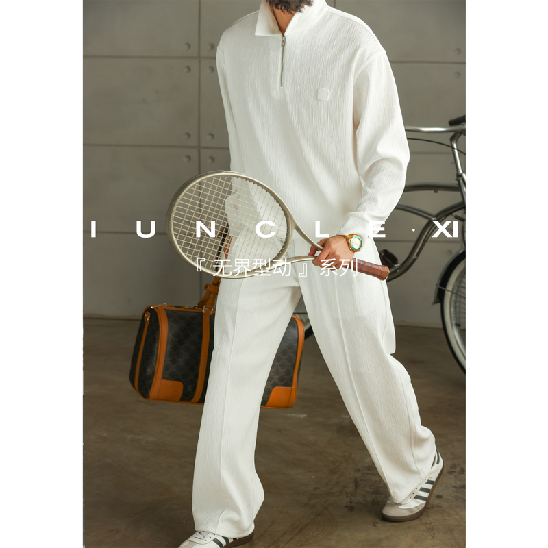 Iunclexi【Unbounded Movement】26 Spring Polo Long Sleeve Sports Suit for Men, Wrinkle-Resistant Pleated Pants and Top