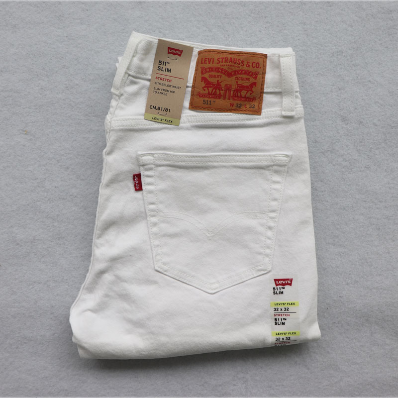 Levis Men's and Women's 511 Low-Rise Slim Straight Pure White Stretch Casual Jeans 04511-1943