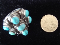 European antique overseas return 925 sterling silver inlaid turquoise ring beautiful Western Antique Jewelry