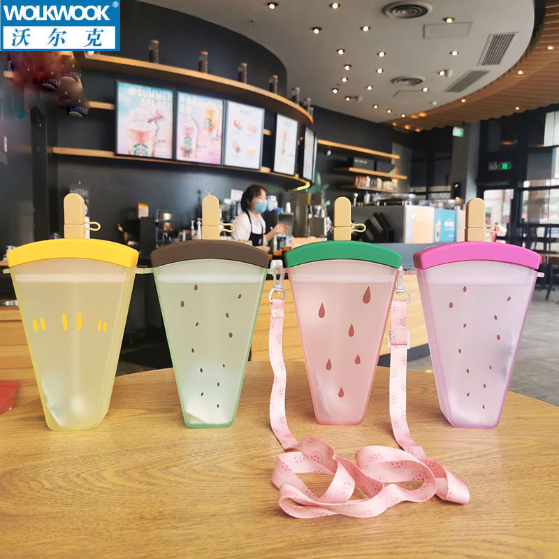 Children's water cup summer baby outgoing to carry kindergarten children's straw cup anti-fall watermelon ice cream net red kettle