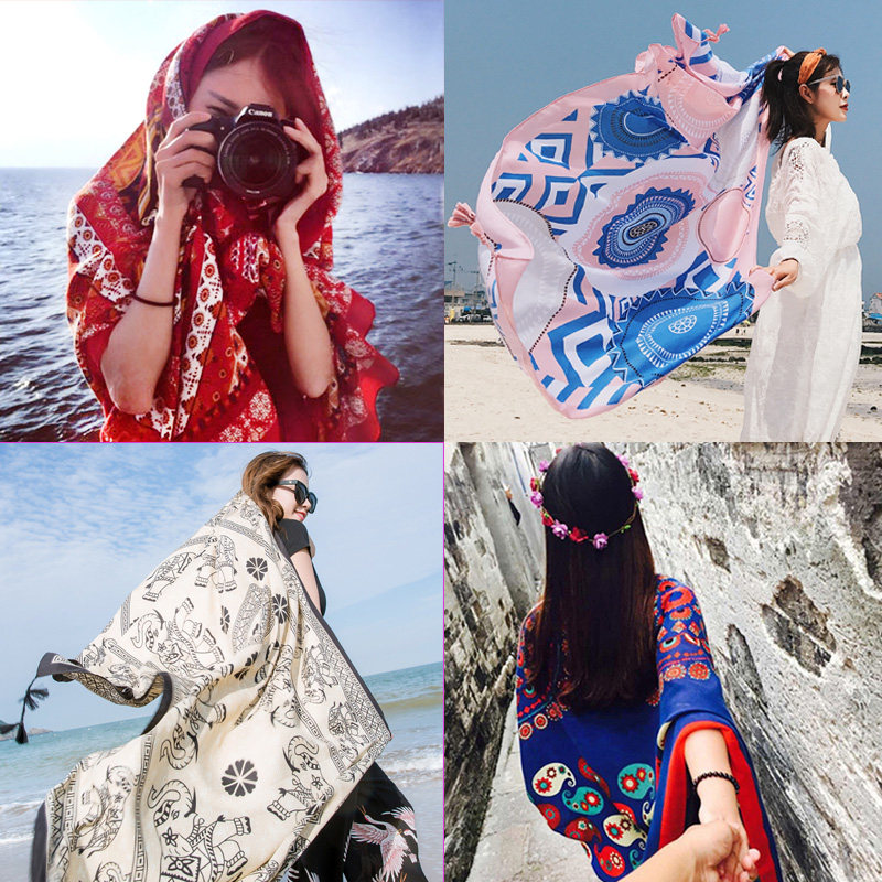 Summer sun protection silk towels thin covered scarves with shawl beach towels oversized scarves Qinghai Lake touristic photo cloak Summer