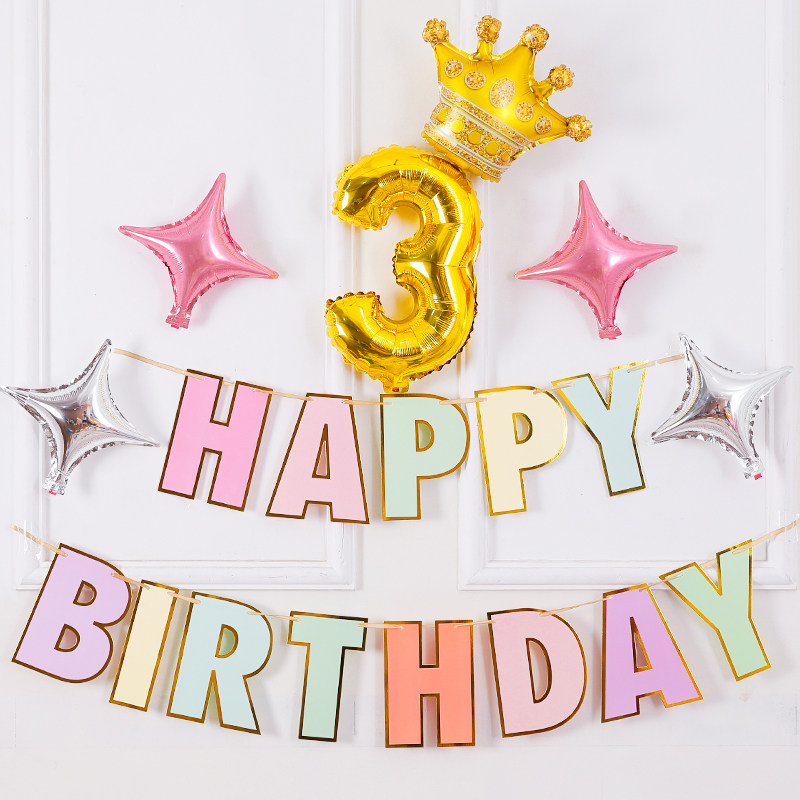 Children's baby's 1st birthday photo background wall decoration package pull flag baby party party scene layout