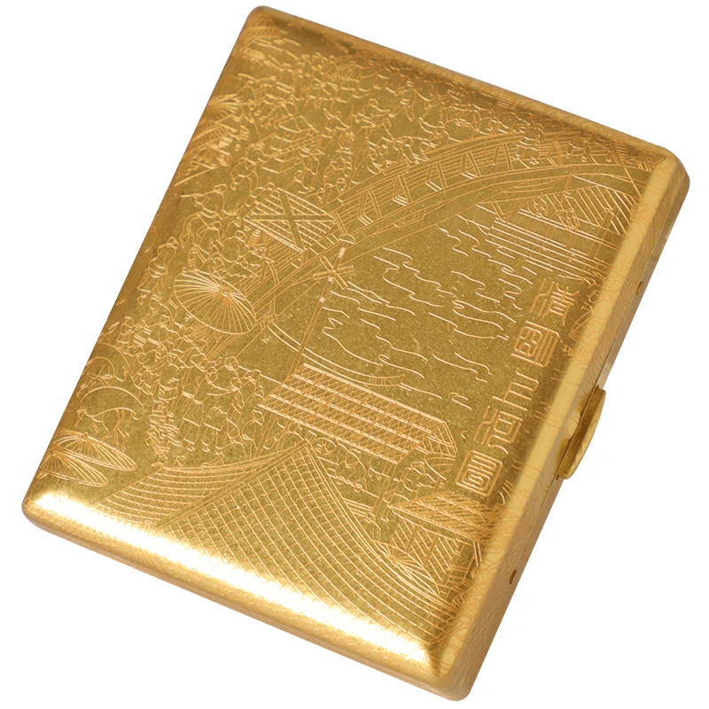 KUBOY Upper River Chart Brass Cigarette Case 20 Loaded Portable Retro Anti Pressure Male Metal Coarse Smoke Cigarette Case Bronze Gift