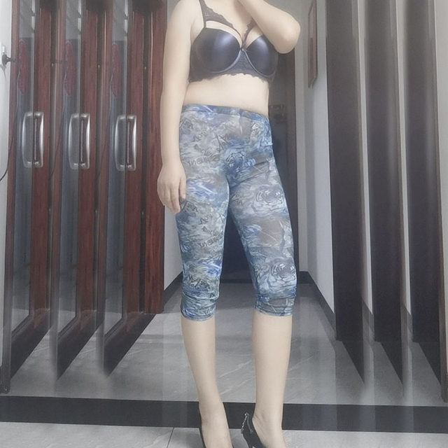 Japanese see-through thin-elastic high-elastic tight mesh transparent leggings 7-points sexy Pure wishish machine pants ດາລາຍິງອິນເຕີເນັດ