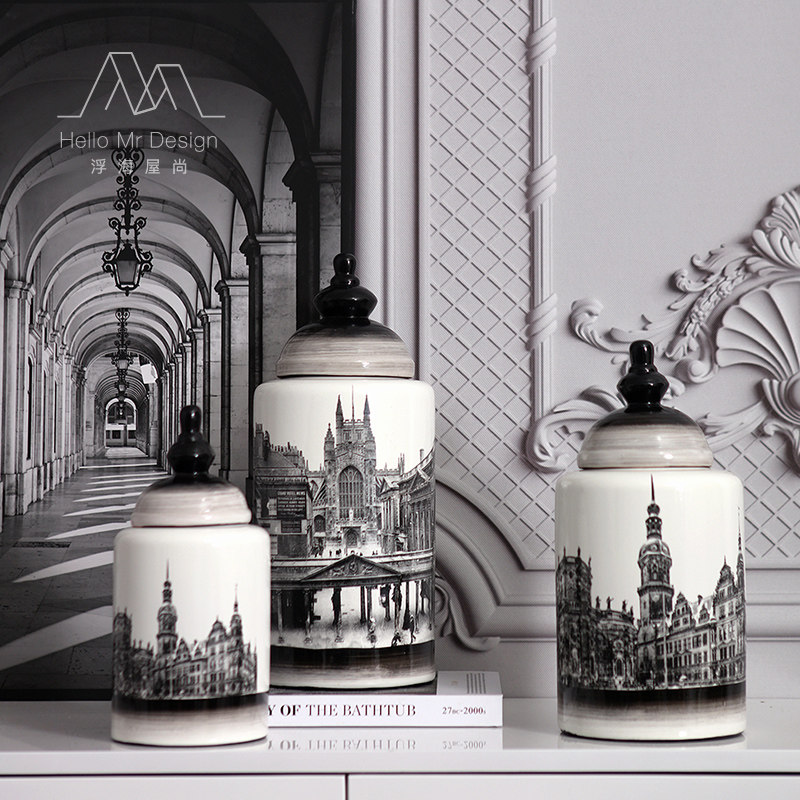 American storage tank ceramic vase new Chinese living room home TV cabinet porch vintage decorations wine cabinet ornaments