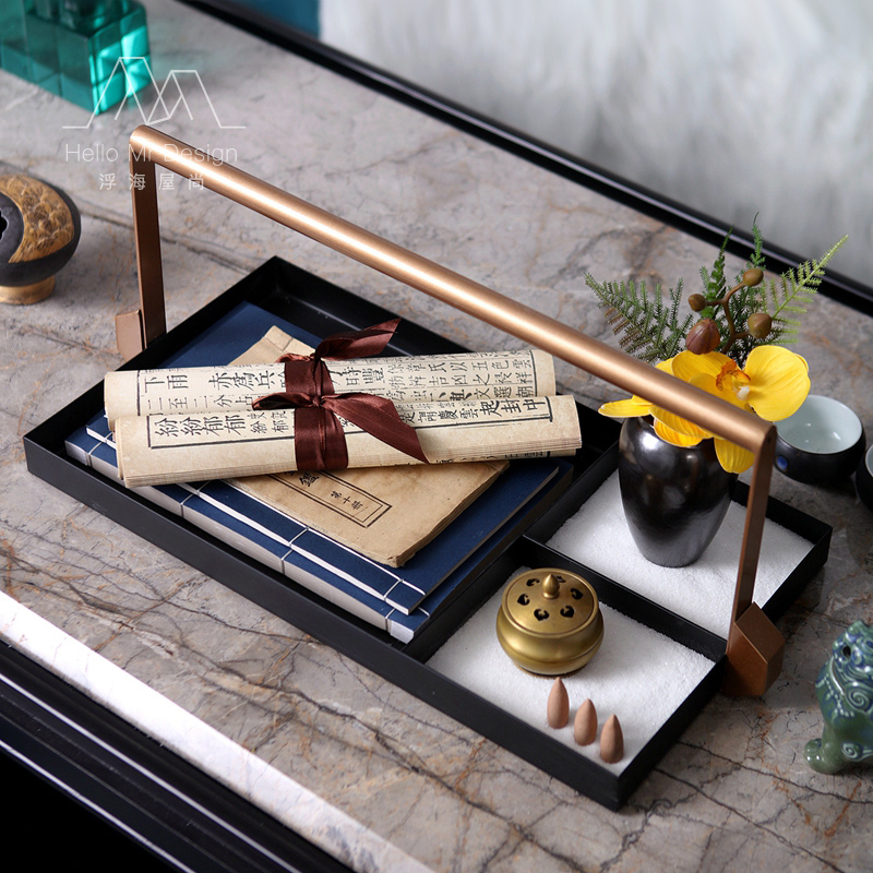 New Chinese Metal Tray Creative Green Plant incense Zen Sand Trays Package sample House Sample House Display Center Office Swing