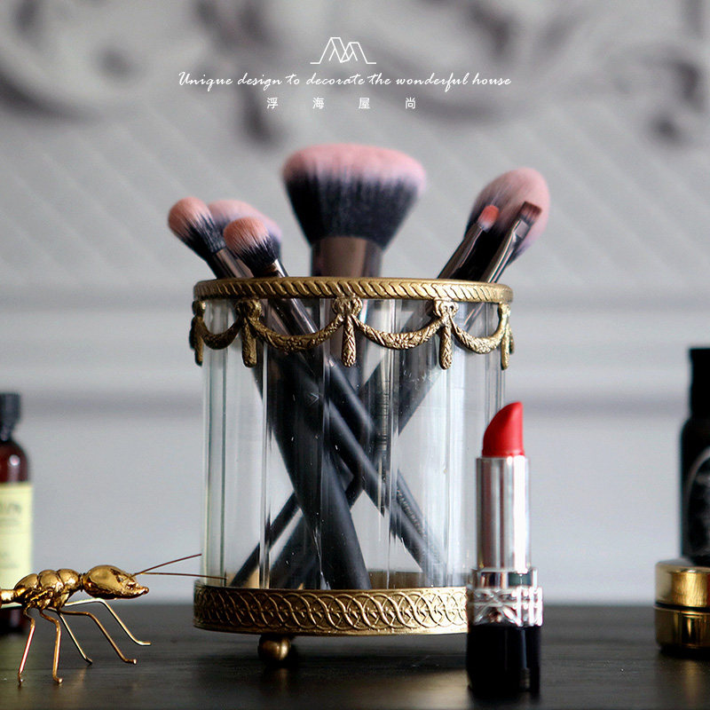 Indian Import Eurostyle Light Lavish Brass Trim Table Containing pen holder Cosmetic Brush Containing Silo Home Residence Ornament Swing