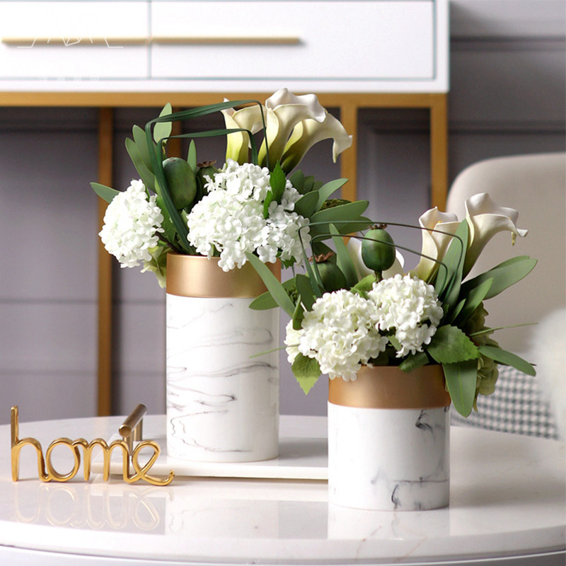 Eurostyle Modern Marble Tattoo Metal Vase Floral Composition Creative Light Lavish Living Room Dining Room Table Soft Adornment