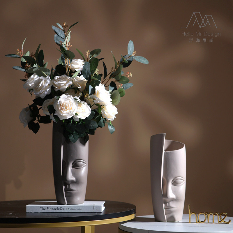 Eurostyle Creative Personality Ceramic Human Face Art Vase Floral Modern Abstract Wine Cabinet Table Emulation Floral Flower Arranger