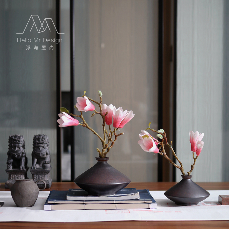 New Chinese-style simulation ceramic vase flower set decoration living room porch Zen home desktop decoration