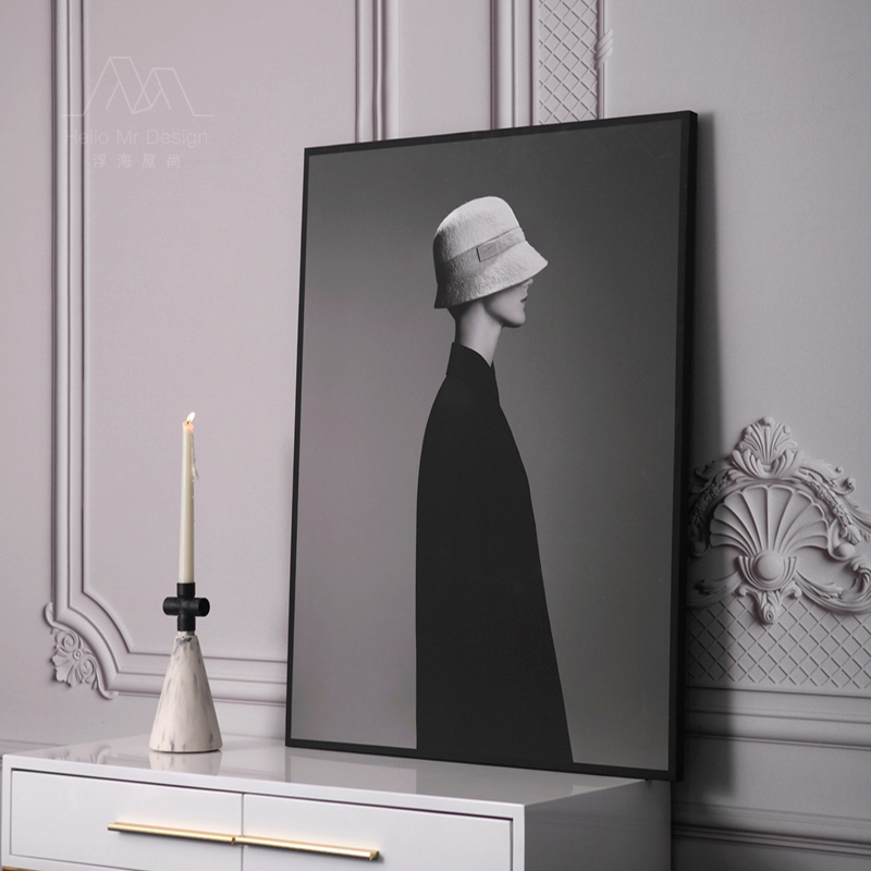 Q modern simple black and white industrial wind decorative painting European style simple corridor hanging painting aisle mural living room porch wall painting