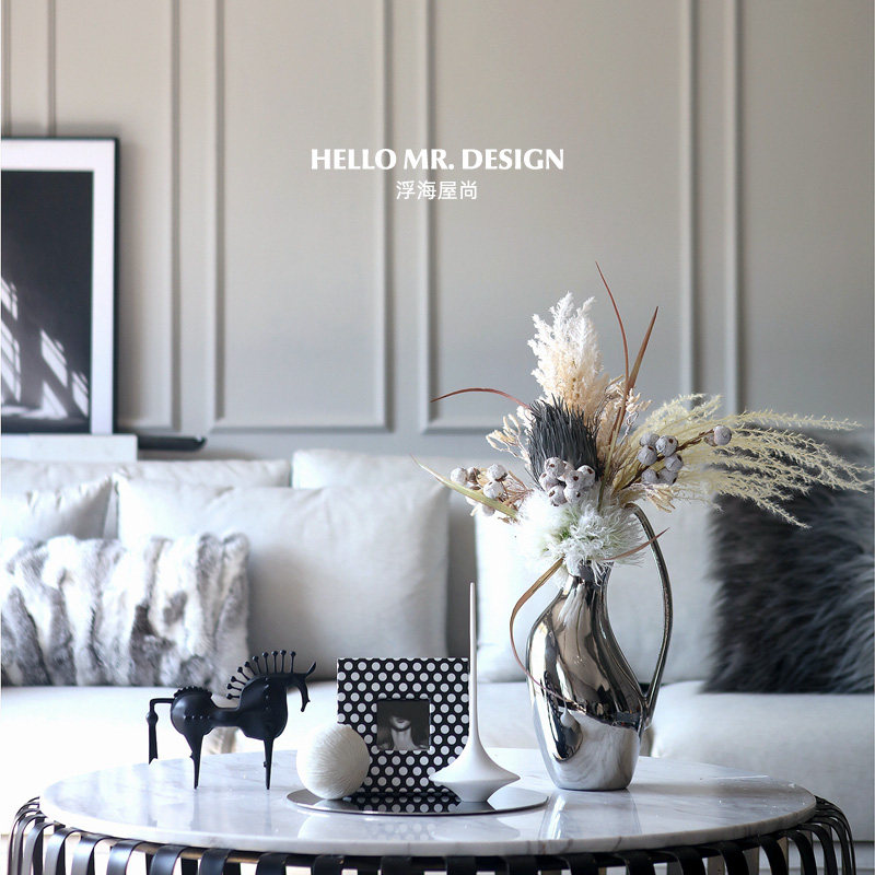 European-style light luxury ceramic plating handheld vase photoframe decoration simulation flower set sample room bedroom widget