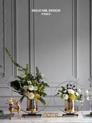 European modern new Chinese metal candlestick simulation flower home decoration Living room wine cabinet dining table vase ornaments