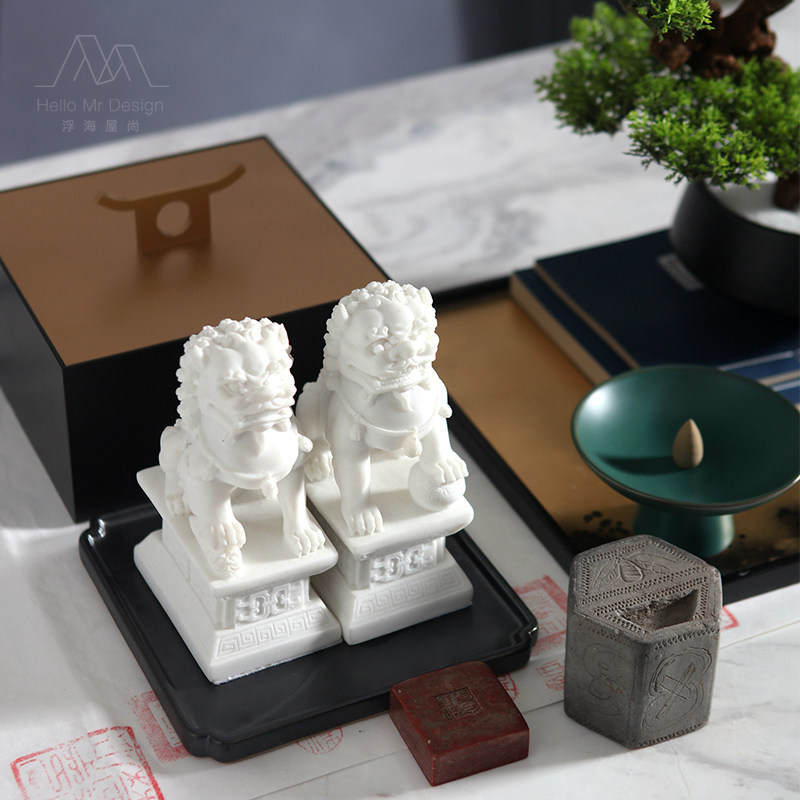 New Chinese style lion green plant Zen home decoration modern creative model room living room study pine and cypress bonsai decoration