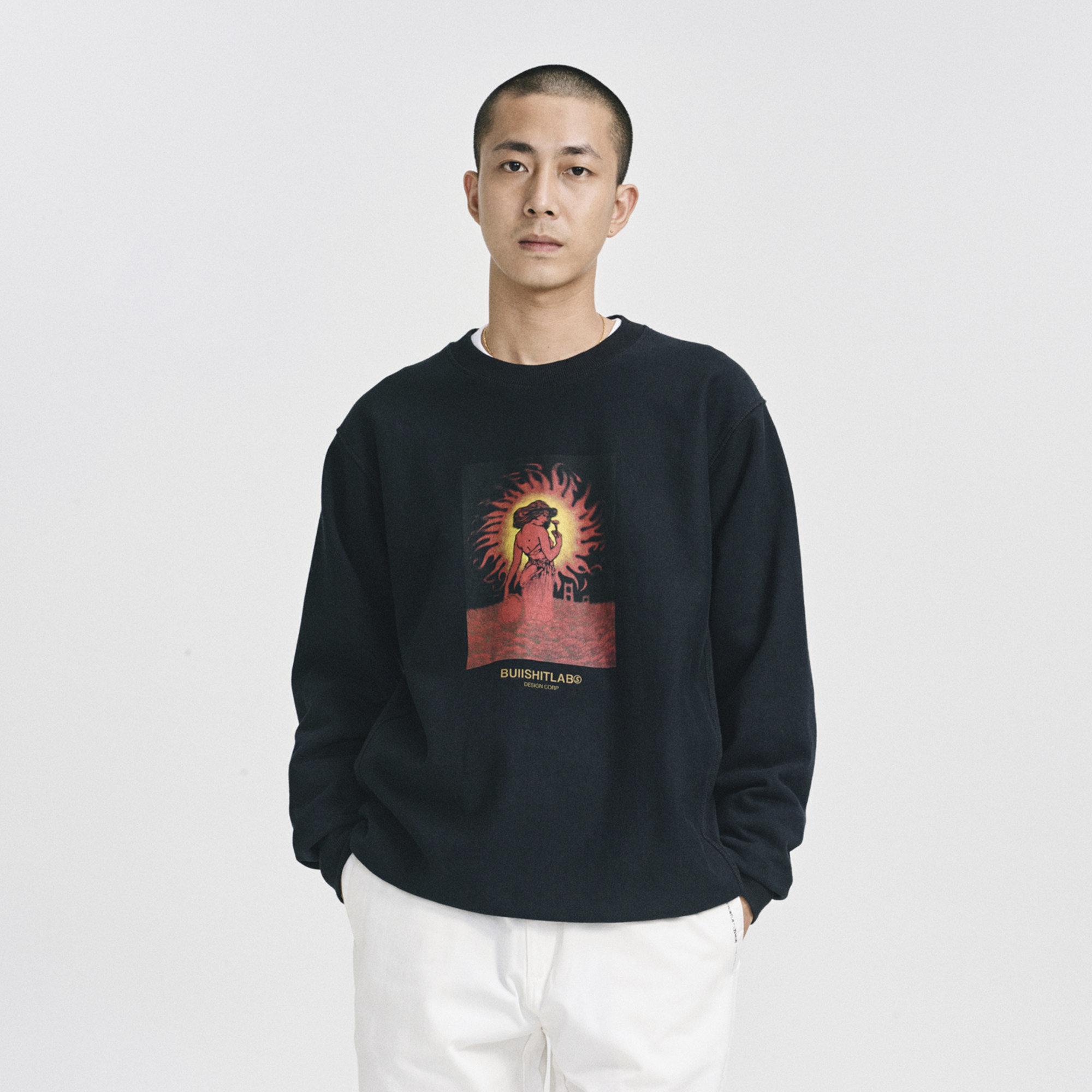 Bullshitlab's Fall/Winter 2020 Portrait Digital Print Pullover Collar Hoodie is relaxed and casual