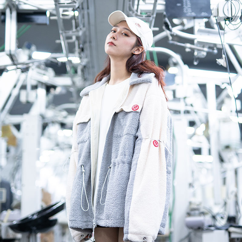 killwinner autumn and winter lamb wool jacket tide brand color matching drawstring couple top men's plus velvet jacket women