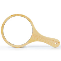 Beauty salon mirror Makeup mirror portable mirror Wooden retro hand-held portable dressing mirror Large handle mirror round