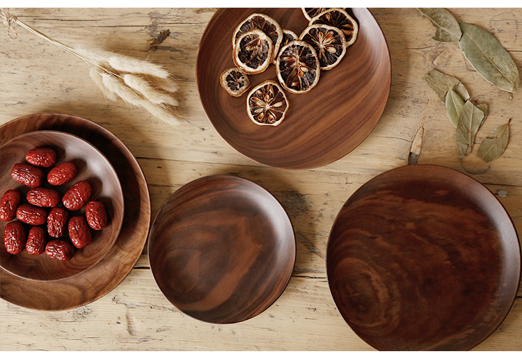 Đen Walnut Vòng Món Tráng Miệng Món Nhật Bản Phong Cách Bằng Gỗ Đồ Ăn Nhẹ Tấm Đĩa Trái Cây Ăn Sáng Tấm Gỗ Xuất Khẩu Món Ăn khay gỗ trang trí