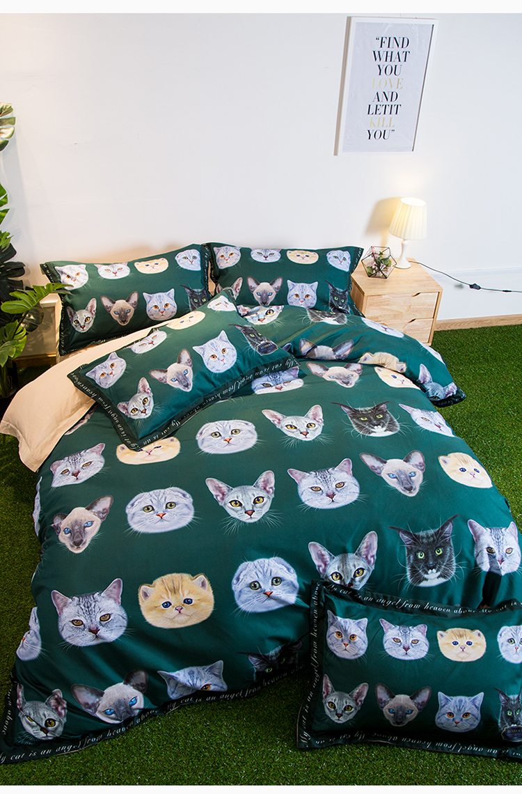 Tide thương hiệu mèo bông giường ngủ ở một gia đình bốn 1,5m phim hoạt hình bông thời trang gia đình dễ thương mèo bốn chăn - Bộ đồ giường bốn mảnh gối chăn