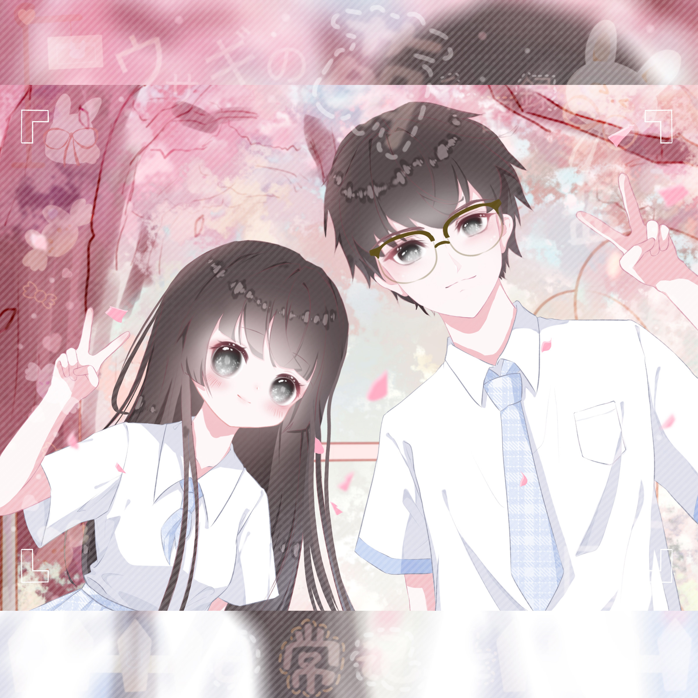 Q version original oc couple comics hand-painted cartoon game text co-person set star soft cute head full body customization