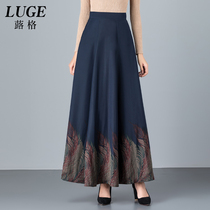 2021 new ankle half-length skirt womens spring and autumn A- line dress high waist print skirt temperament big swing skirt