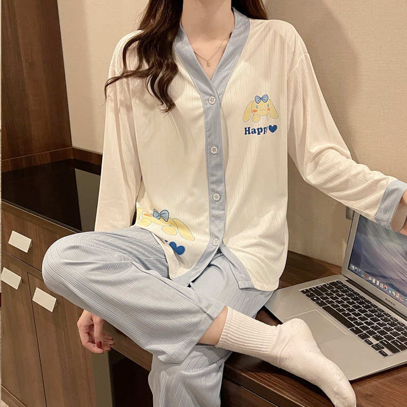 Long Sleeve Pyjamas Woman Spring Autumn Season 2022 The new casual cardio-hoodie is home to two sets of outwear, sweet and cute