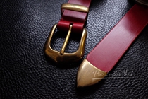 Handmade British red JE rub wax horse reins belt Italian exquisite pure copper three-piece belt buckle