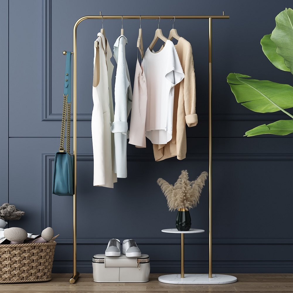 Light luxury clothes rack stainless steel floor bedroom clothes rack simple net red clothes rack home indoor coat rack