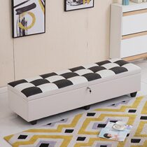 Long solid wood sofa stool doll storage box storage doll storage box storage leather stool with lock sofa